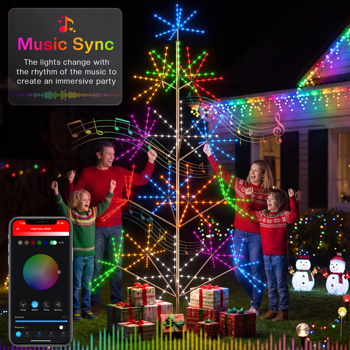 8FT Smart Pre-lit Programmable RGB Firework Tree Lights Color Changing DIY App-controlled