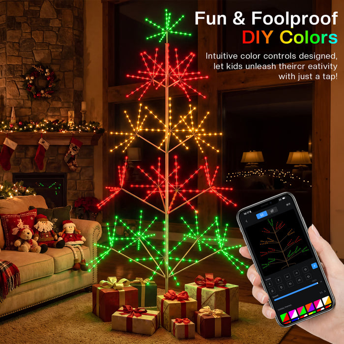8FT Smart Pre-lit Programmable RGB Firework Tree Lights Color Changing DIY App-controlled
