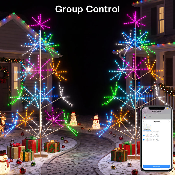 8FT Smart Pre-lit Programmable RGB Firework Tree Lights Color Changing DIY App-controlled