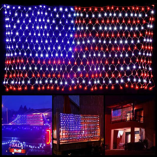 American Flag Net Hanging Lights 390 Super Bright LED