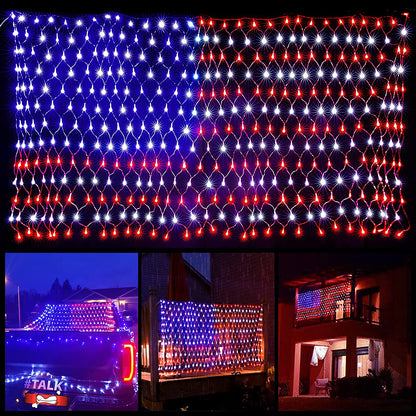 American Flag Net Hanging Lights 390 Super Bright LED