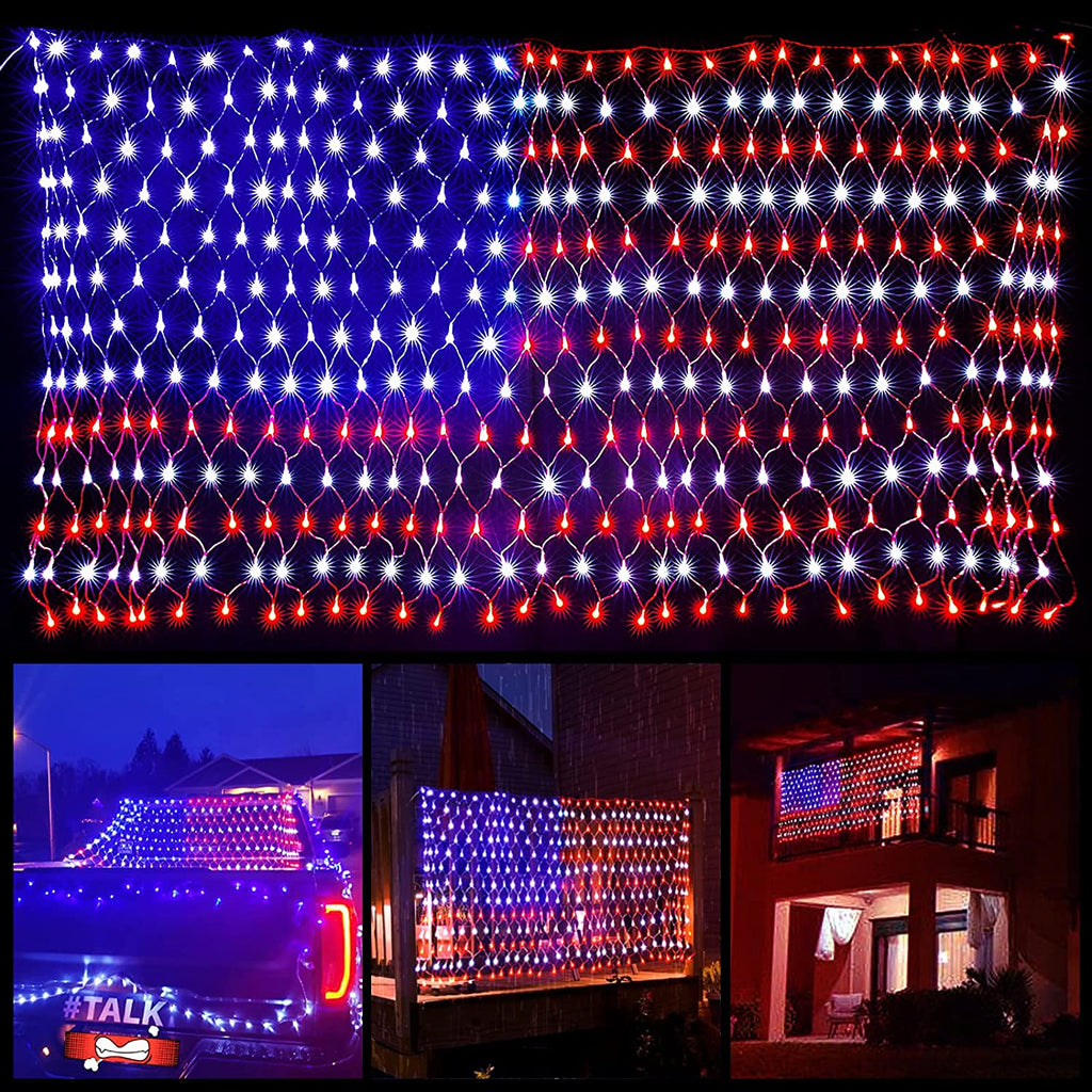 American Flag Net Hanging Lights 420 Super Bright LED Option Plug