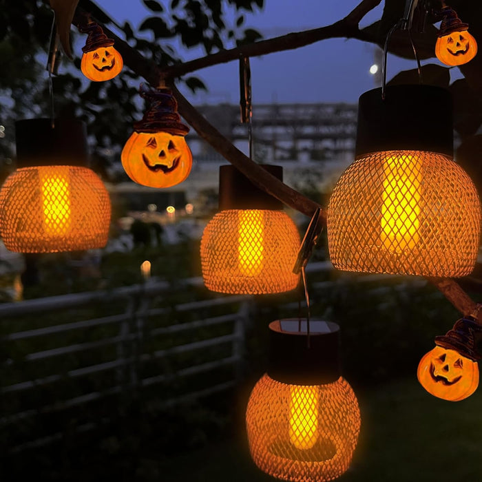 Metal Waterproof Flickering Flame Hanging Solar Lanterns