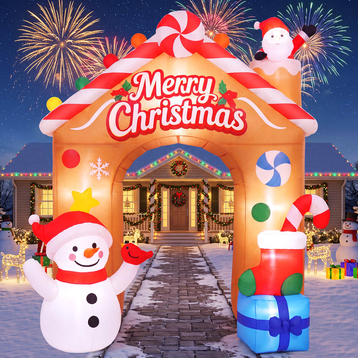9FT Christmas Inflatable Archway Outdoor Giant Santa Snowman Candy House