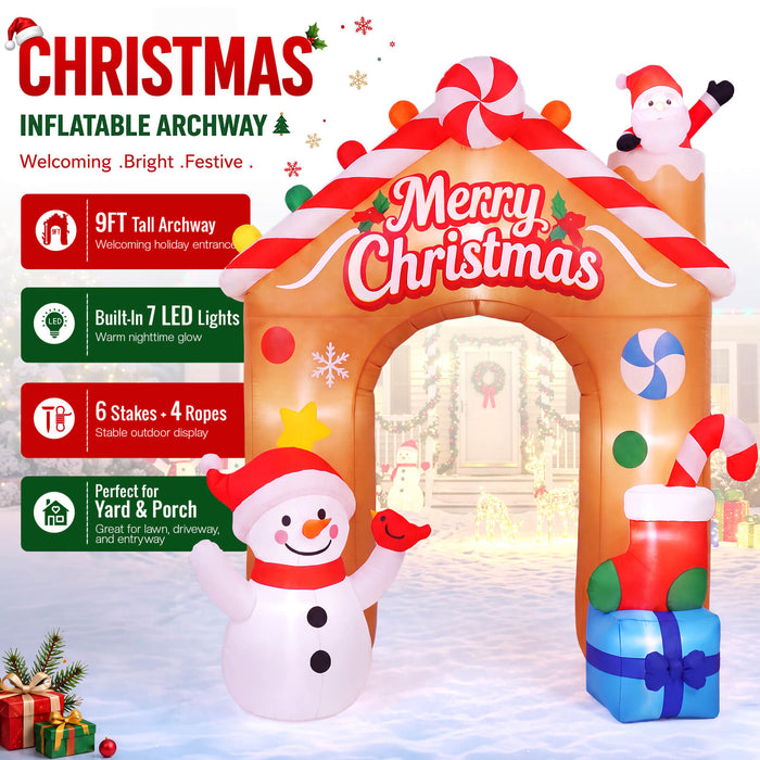 9FT Christmas Inflatable Archway Outdoor Giant Santa Snowman Candy House