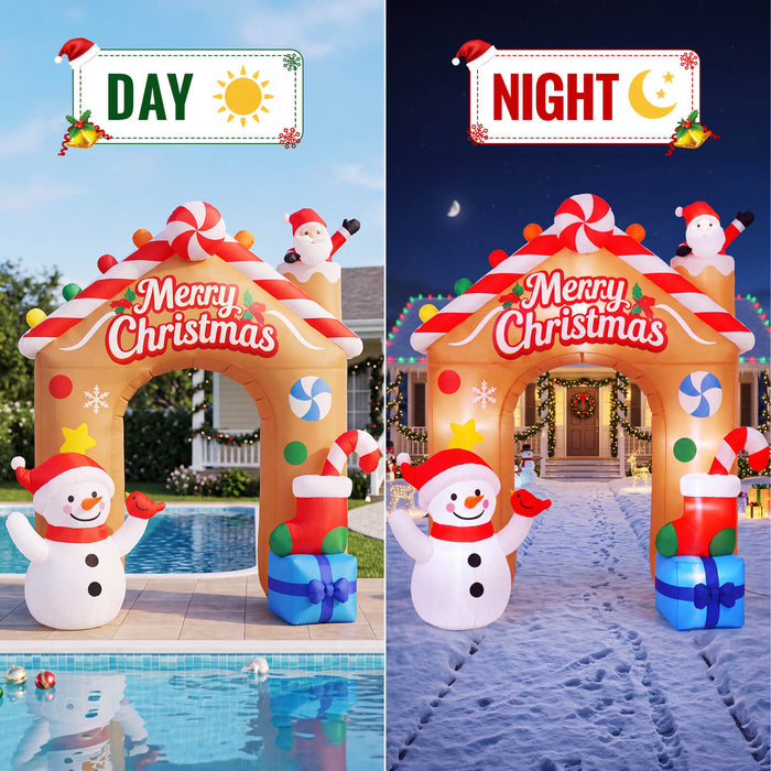 9FT Christmas Inflatable Archway Outdoor Giant Santa Snowman Candy House
