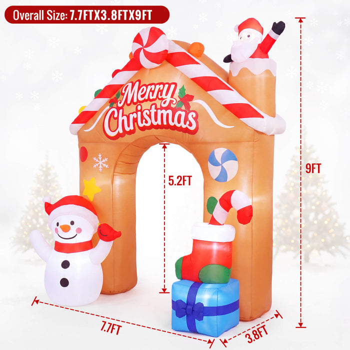 9FT Christmas Inflatable Archway Outdoor Giant Santa Snowman Candy House