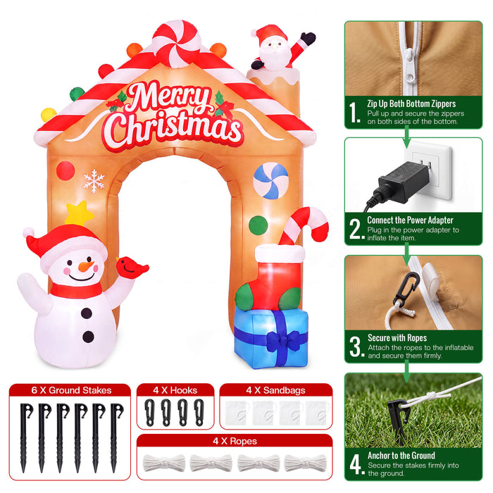 9FT Christmas Inflatable Archway Outdoor Giant Santa Snowman Candy House