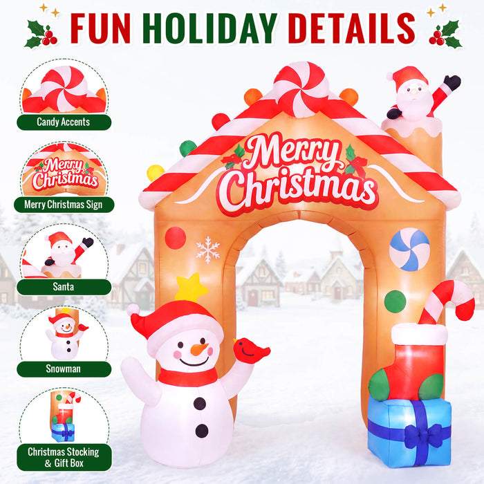 9FT Christmas Inflatable Archway Outdoor Giant Santa Snowman Candy House