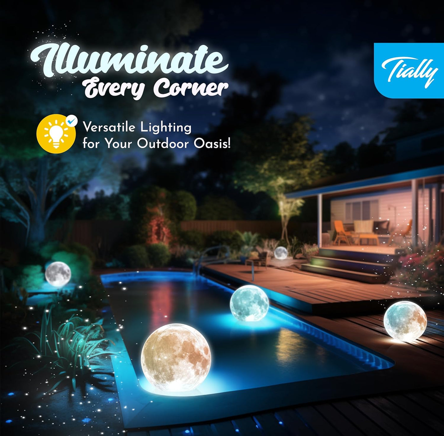 Full Moon Floating Pool Lights Solar Powered - 14" Inflatable Pool ...