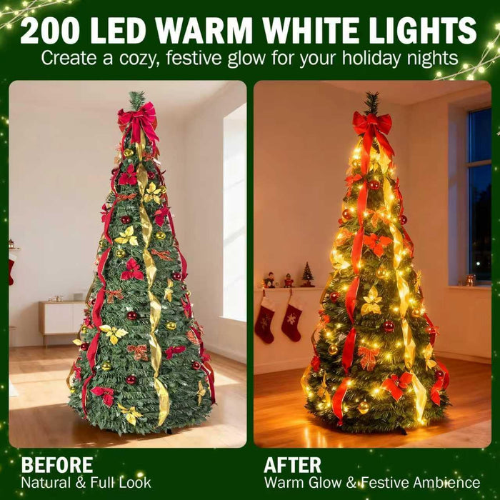 6-ft/7.5ft Prelit Collapsible Christmas Tree with Warm White Lights (Green)