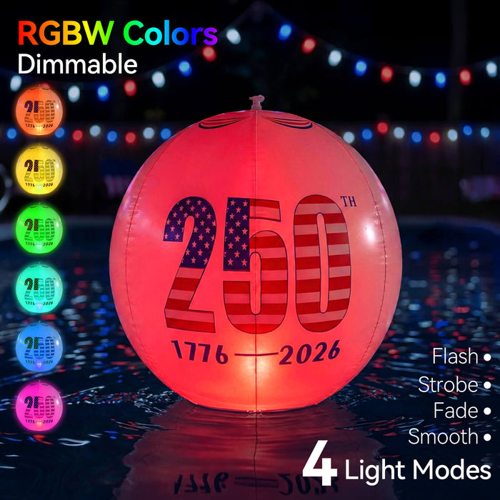 America 250th Anniversary 16 inch Inflatable Glow Globe Solar RGBW Lights 2-Pack