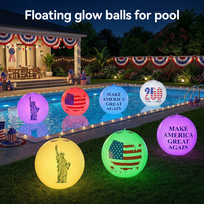 America 250th Anniversary 16 inch Inflatable Glow Globe Solar RGBW Lights 2-Pack