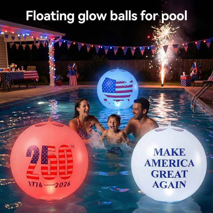 America 250th Anniversary 16 inch Inflatable Glow Globe Solar RGBW Lights 2-Pack