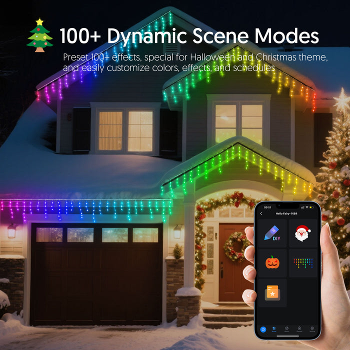 33-ft Smart Icicle String Lights for Halloween Christmas Holiday Decorations