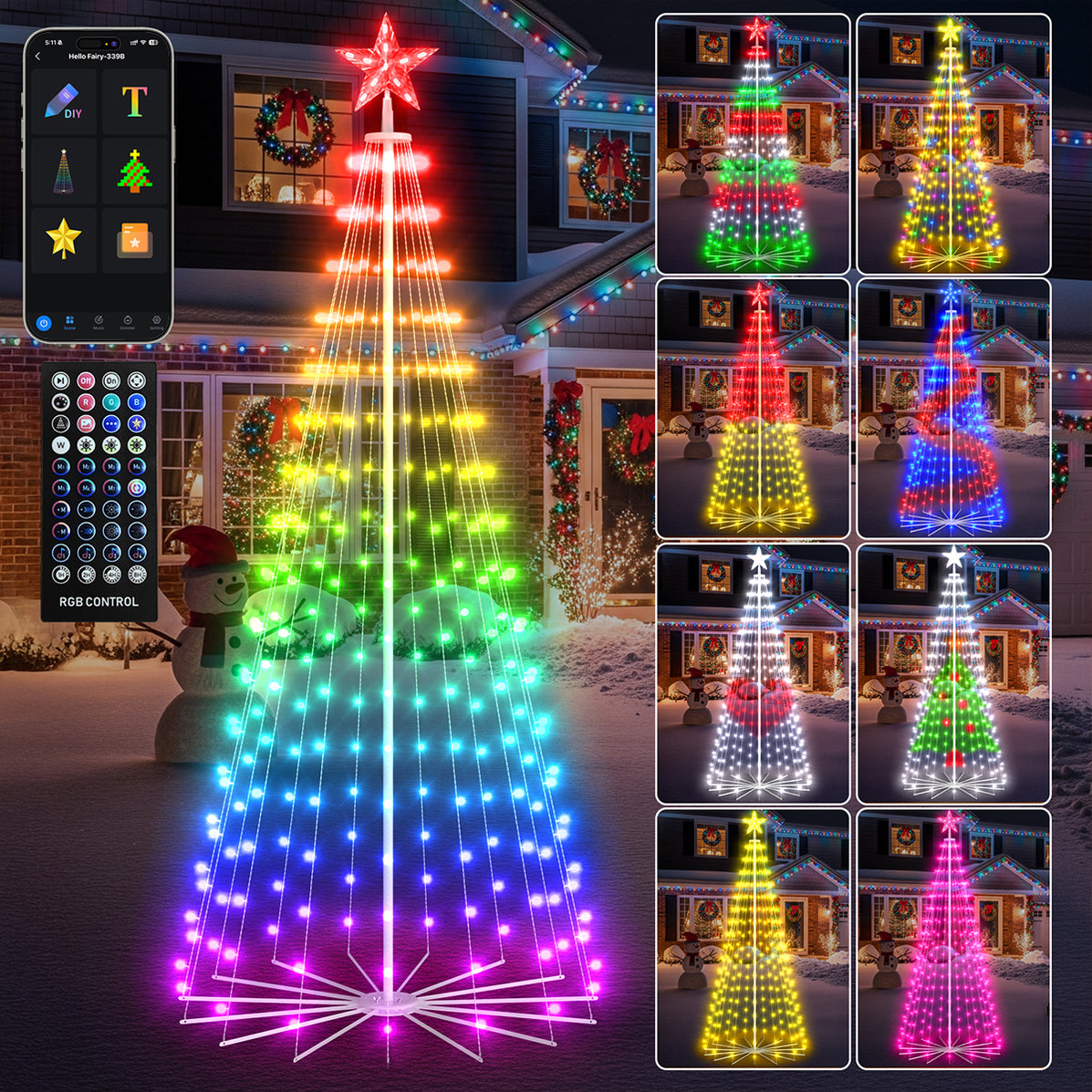 Smart LED Christmas Cone Tree Lights 6FT/8FT/9FT (2025 New ...