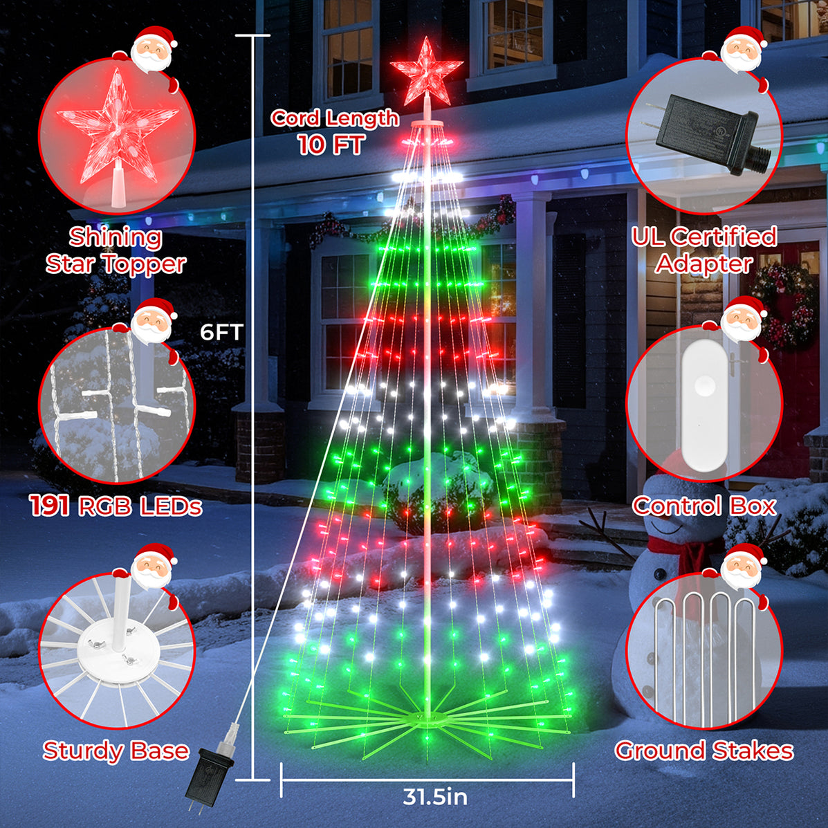 Smart LED Christmas Cone Tree Lights 6FT/8FT/9FT (2025 New ...