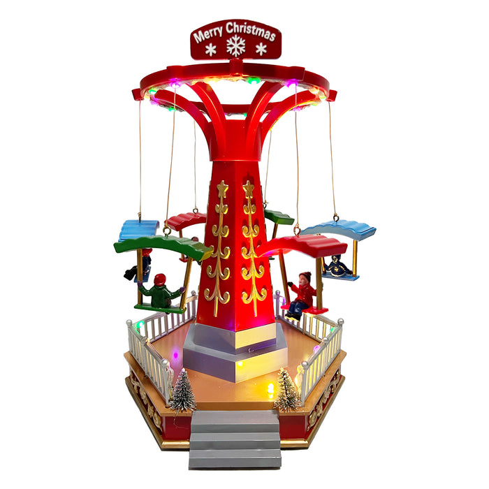 Christmas Resin Craft Ornaments Carnival Parachute Playground with LED Lights and Parachute Up and Down Function