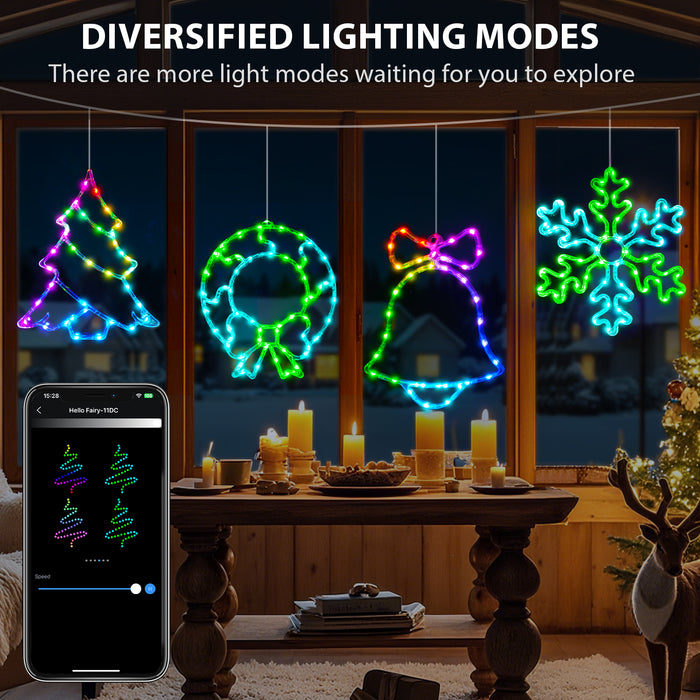 Christmas Window Lights Snowflake + Bell + Wreath + Tree (Set of 4)