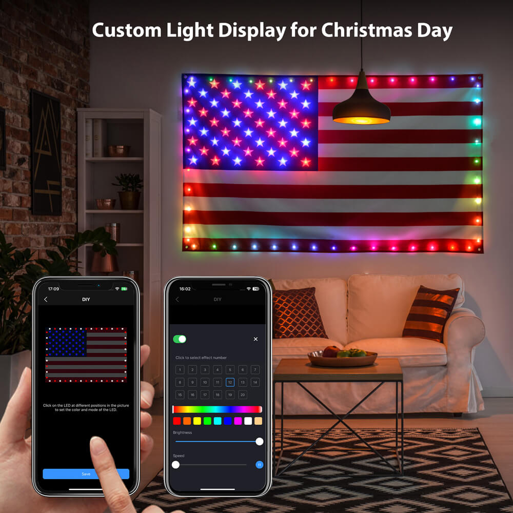 American Flag 3x5 FT with Smart String Lights