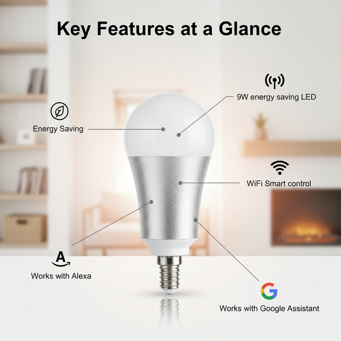 E14 A60 WiFi Smart Bulb RGB+CCT Warm/Cool White Color 9W 2Pack