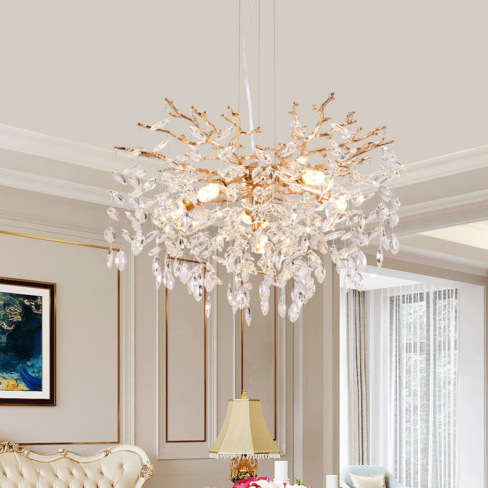 G9 Crystal Chandelier, 6-Light Gold Branch Chandelier with K9 Crystals Modern Luxury Chandelier (Bulbs Not Included)