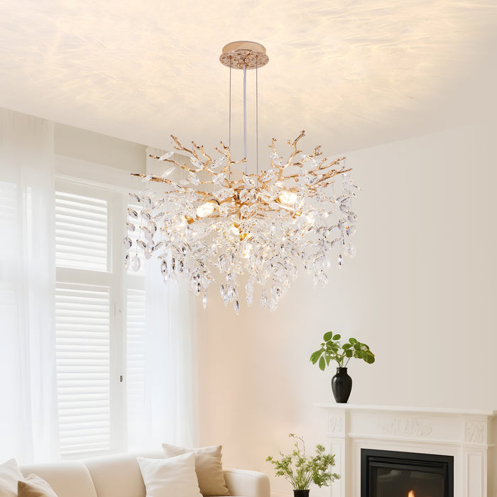 G9 Crystal Chandelier, 6-Light Gold Branch Chandelier with K9 Crystals Modern Luxury Chandelier (Bulbs Not Included)