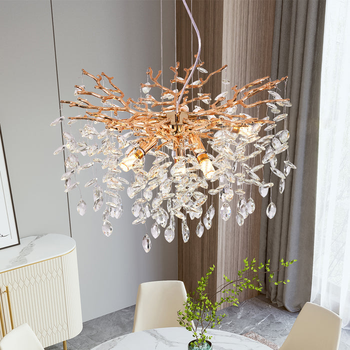 G9 Crystal Chandelier, 6-Light Gold Branch Chandelier with K9 Crystals Modern Luxury Chandelier (Bulbs Not Included)