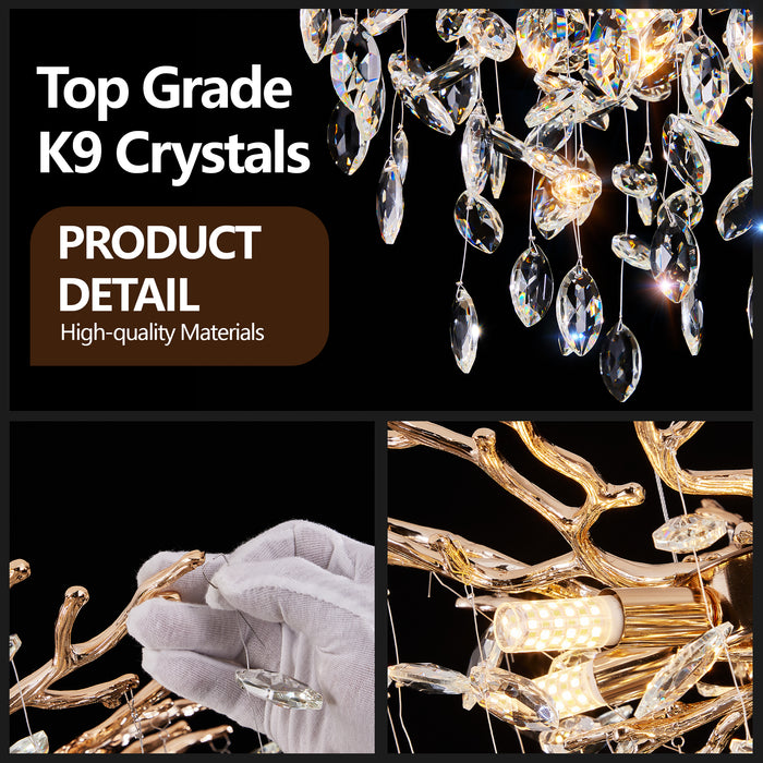 G9 Crystal Chandelier, 6-Light Gold Branch Chandelier with K9 Crystals Modern Luxury Chandelier (Bulbs Not Included)