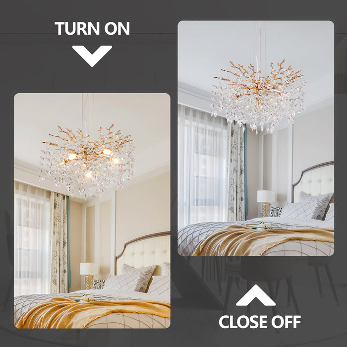 G9 Crystal Chandelier, 6-Light Gold Branch Chandelier with K9 Crystals Modern Luxury Chandelier (Bulbs Not Included)