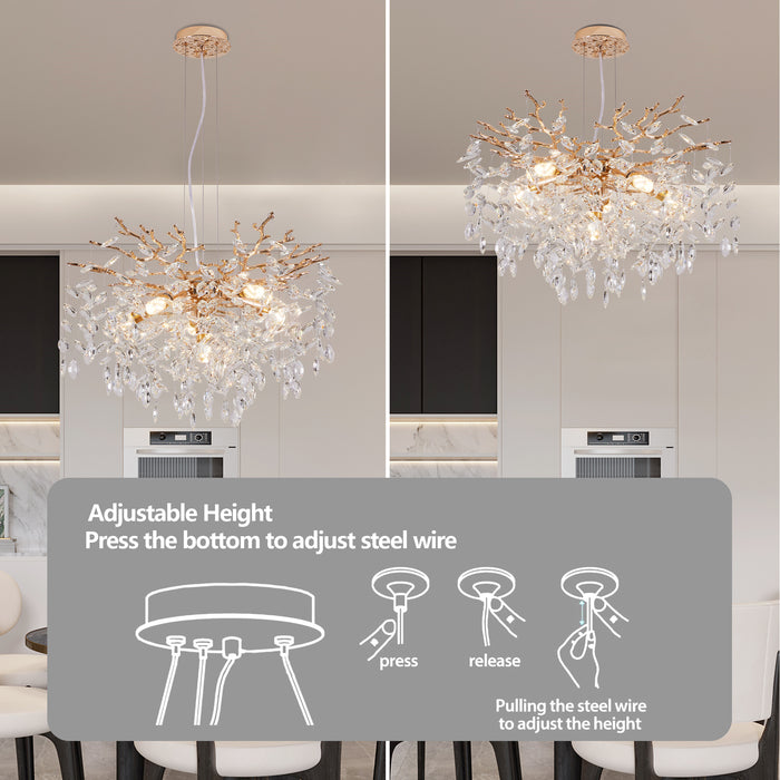 G9 Crystal Chandelier, 6-Light Gold Branch Chandelier with K9 Crystals Modern Luxury Chandelier (Bulbs Not Included)