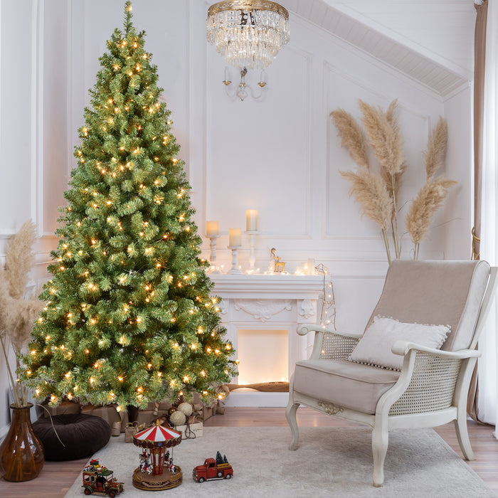 Round Head Automatic Steel Wire and Polyvinyl Chloride Pine Needle Pre-lit Christmas Tree with Tungsten Filament Light