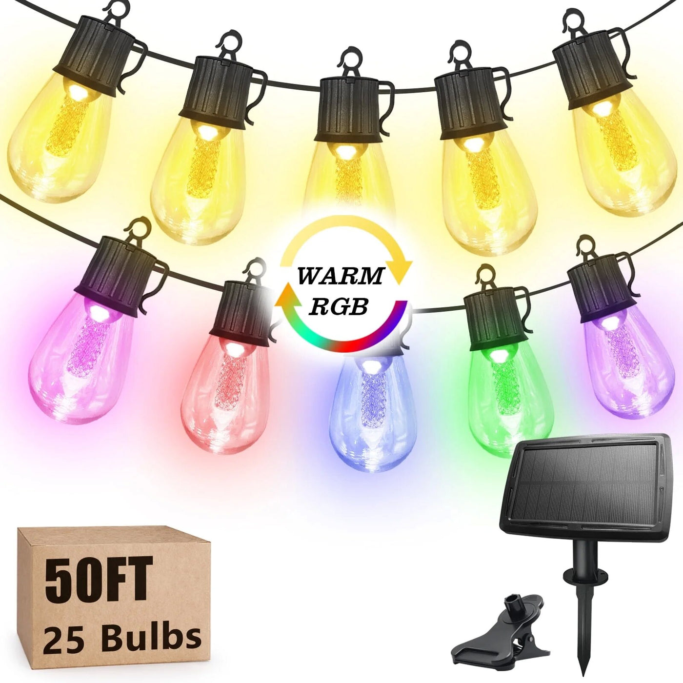 Outdoor Solar String Lights Warm and Colored 50FT — AvatarControls