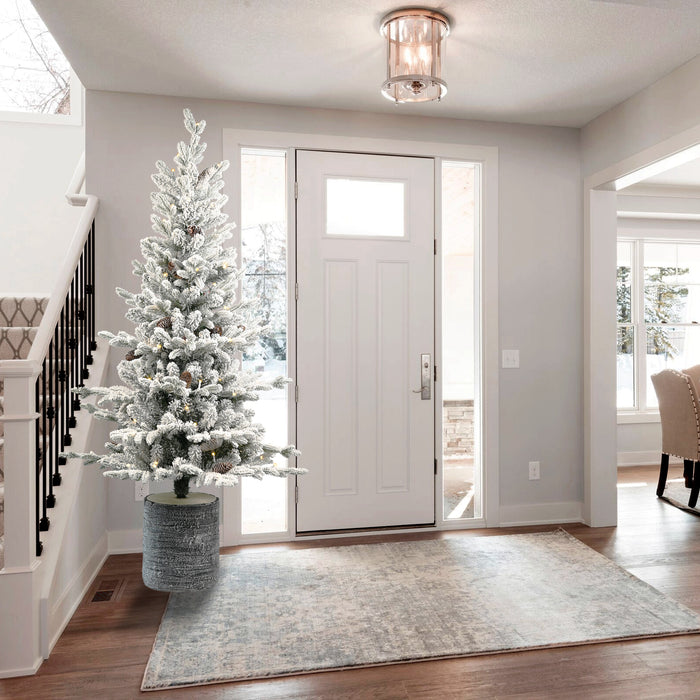 2/3/4.5/6.5-ft Pre-lit Potted Snow Flocked Christmas Tree with Warm White LED Lights