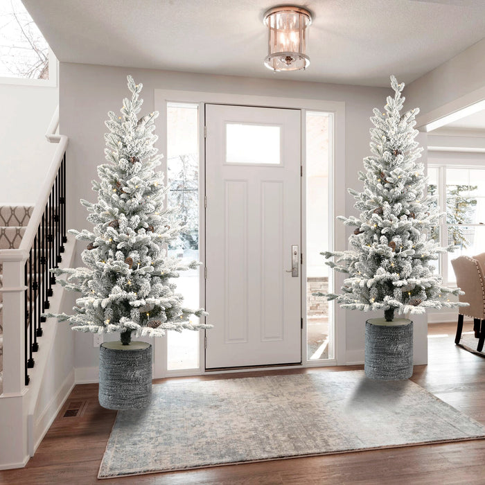 2/3/4.5/6.5-ft Pre-lit Potted Snow Flocked Christmas Tree with Warm White LED Lights