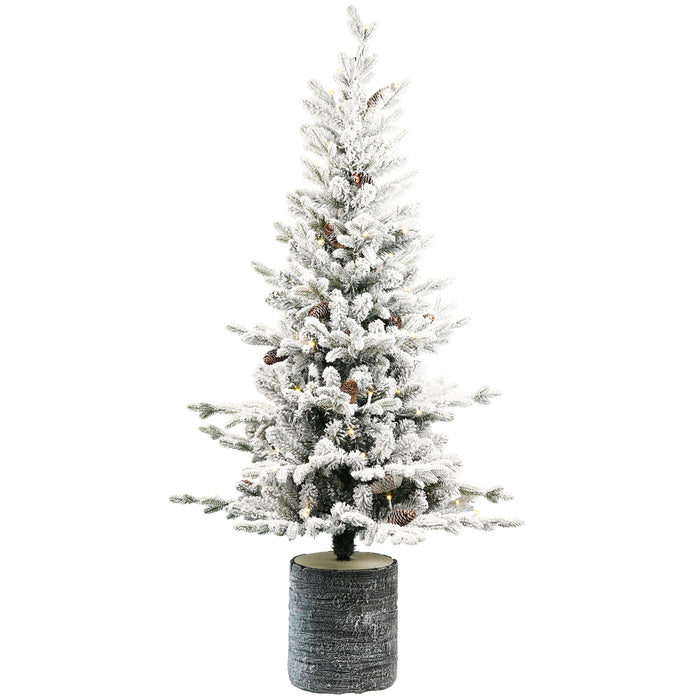 2/3/4.5/6.5-ft Pre-lit Potted Snow Flocked Christmas Tree with Warm White LED Lights