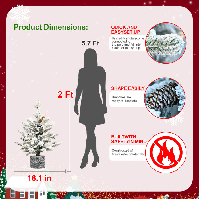 2/3/4.5/6.5-ft Pre-lit Potted Snow Flocked Christmas Tree with Warm White LED Lights
