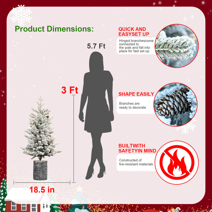 2/3/4.5/6.5-ft Pre-lit Potted Snow Flocked Christmas Tree with Warm White LED Lights