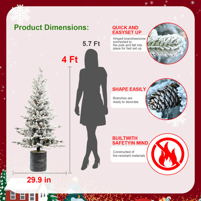 2/3/4.5/6.5-ft Pre-lit Potted Snow Flocked Christmas Tree with Warm White LED Lights