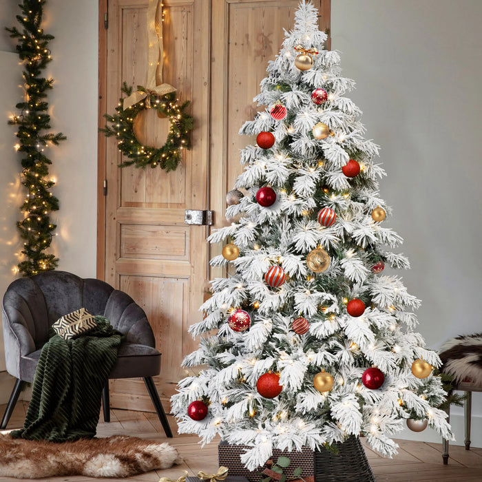 5/6/7/8-ft Prelit Flocked Premium Artificial Christmas Tree with Warm White Lights
