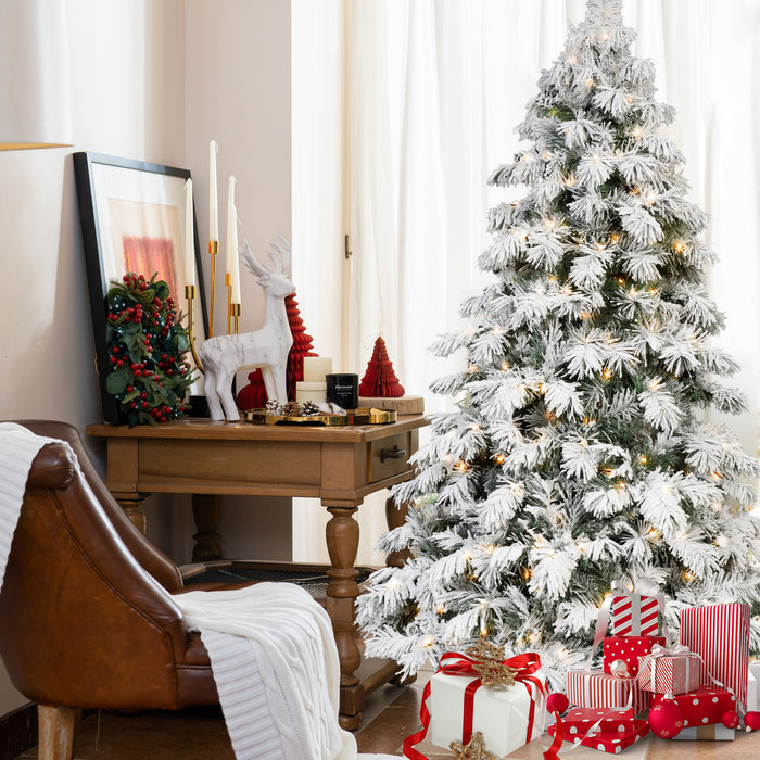 5/6/7/8-ft Prelit Flocked Premium Artificial Christmas Tree with Warm White Lights