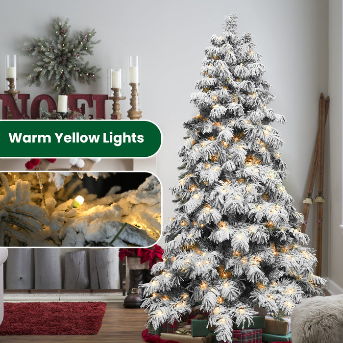 5/6/7/8-ft Prelit Flocked Premium Artificial Christmas Tree with Warm White Lights
