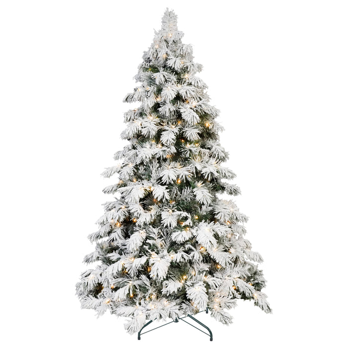 5/6/7/8-ft Prelit Flocked Premium Artificial Christmas Tree with Warm White Lights