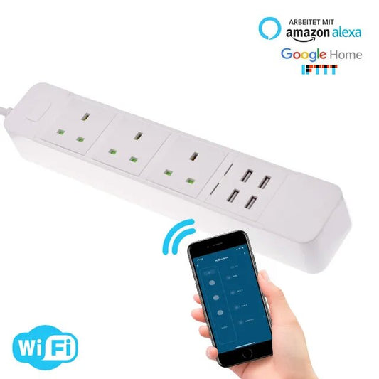 UK Smart WiFi Power Strip 3 AC 4 USB