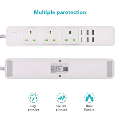 UK Smart WiFi Power Strip 3 AC 4 USB