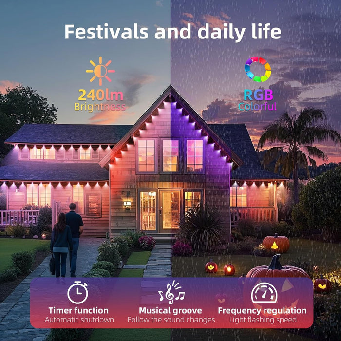 Smart Permanent Outdoor Lights DIY Color-Changing String Lights for Eaves Xmas Halloween and Party Decor