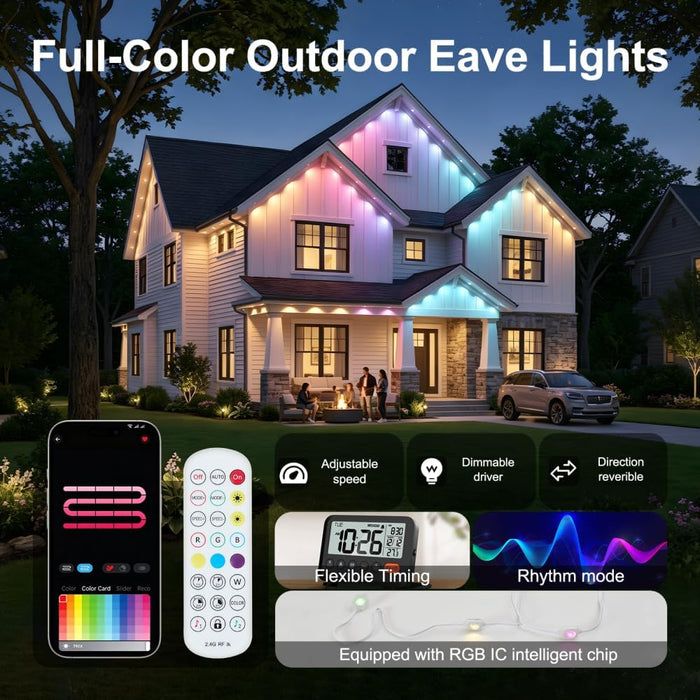 Smart Permanent Outdoor Lights DIY Color-Changing String Lights for Eaves Xmas Halloween and Party Decor