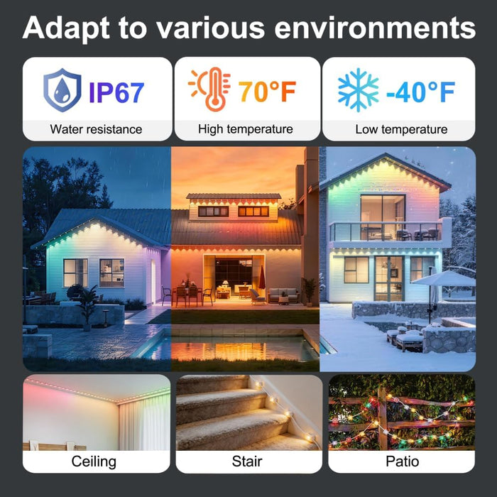 Smart Permanent Outdoor Lights DIY Color-Changing String Lights for Eaves Xmas Halloween and Party Decor