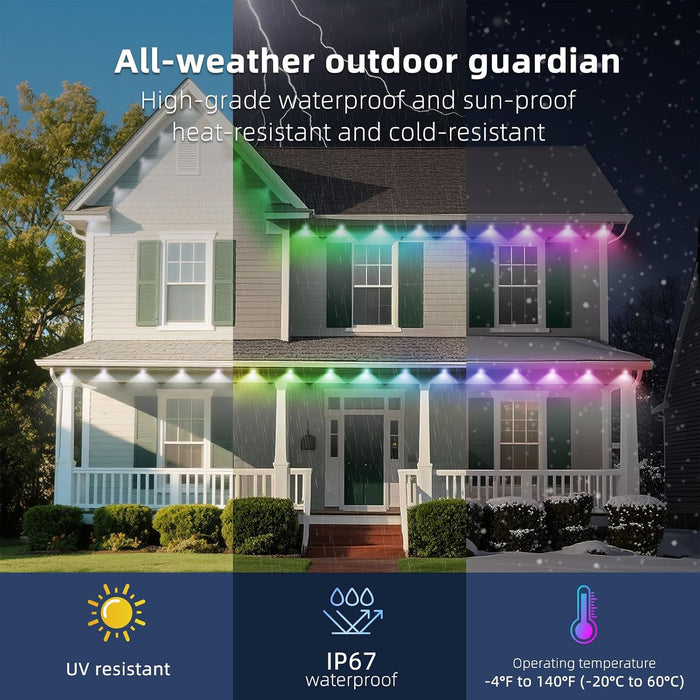 Smart Permanent Outdoor Lights DIY Color-Changing String Lights for Eaves Xmas Halloween and Party Decor