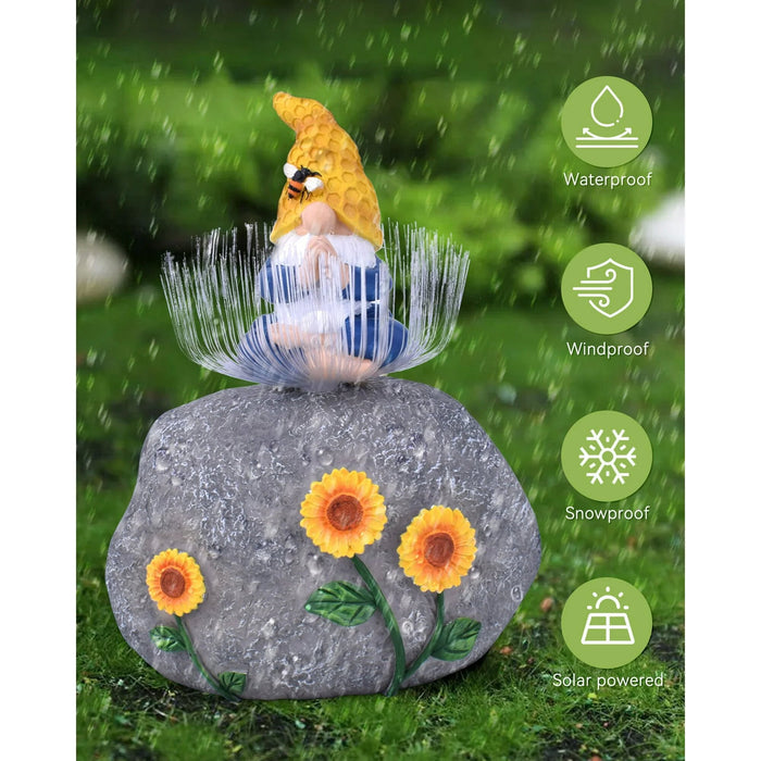 Solar LED Garden Gnome Statue Fiber Optic Lights